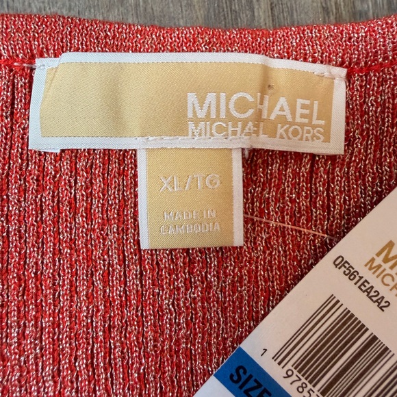 NWT Michael Kors Salmon Pink Ribbed V-Neck Embellished Top Casual 3/4 Sleeve XL - Picture 4 of 9